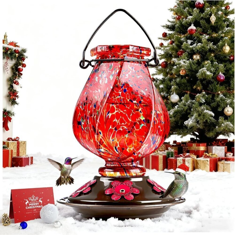 Hummingbird Feeder, Hand Blown Glass Hummingbird Feeders for Outdoors Hanging